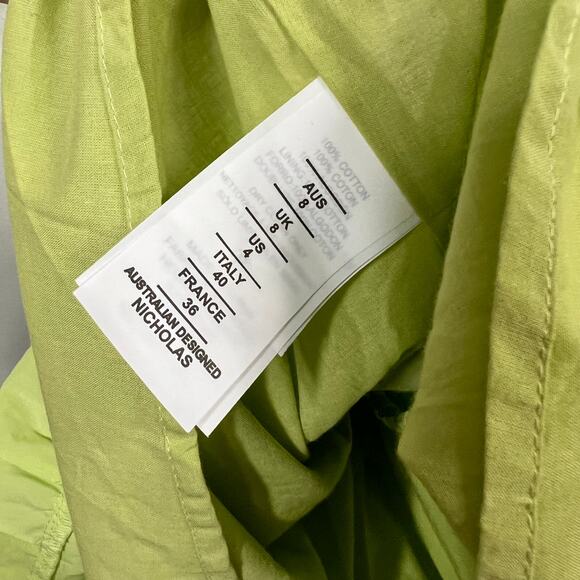 Nicholas Cotton Poplin Green Balloon Sleeve Midi Dress - Picture 7 of 9